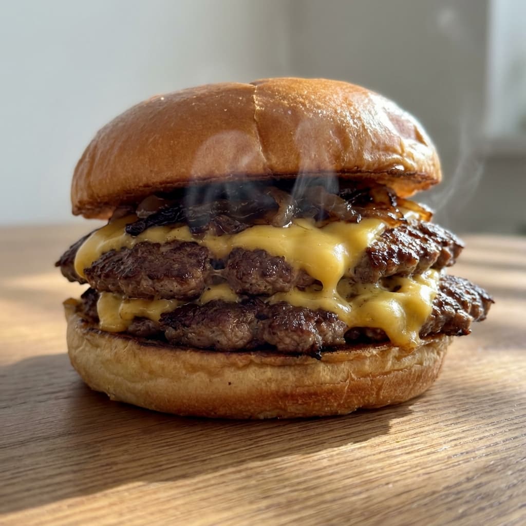 Smashburger with melted cheese and onions